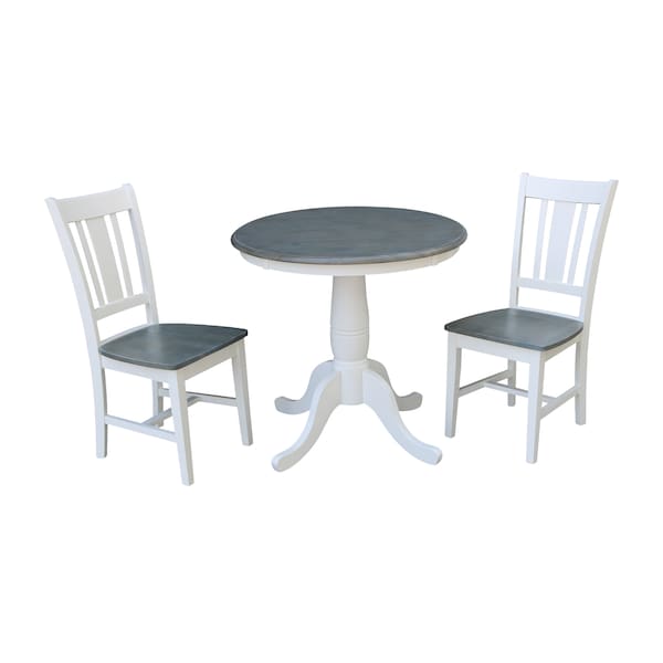 International Concepts Round 30 in Rd Top Pedestal Table, 2 San Remo Chairs, White/Heather Gray, 30 in W, 30 in L, 29.1 in H K05-30RT-C10-2 - main